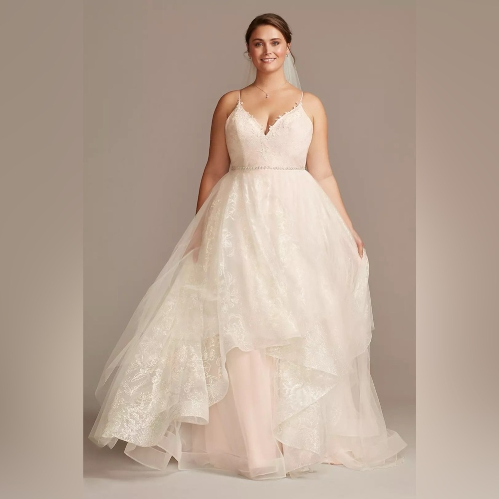 David's Bridal 16W Glitter Floral and Tulle Layered Wedding Dress STYLE# 9WG3975